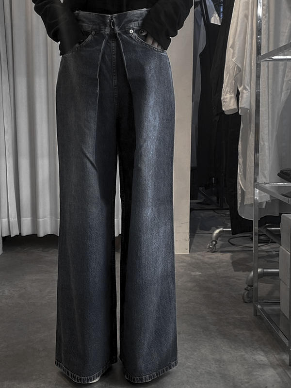 black washed wide pants裾幅約30cm